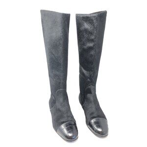 Migliorini Size 8 Calf Hair Leather Knee High Boots Lace Up Cap Toe Low Wedge